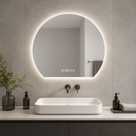 Runder LED-Badspiegel 80 cm mit Anti-Beschlag, dimmbar, 3 Lichtfarben, Silber (1/5)