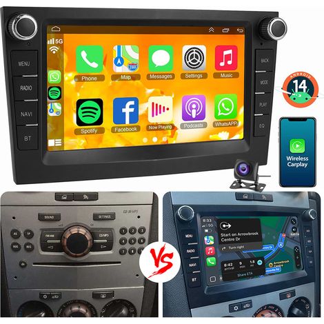1+32G pour Opel Corsa C/D Zafira B Astra G H Vivara Combo Signum Vivaro Android 14 Autoradio Carplay noir+CAM
