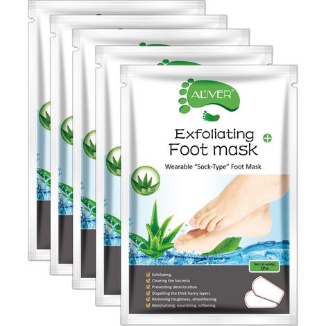 Masque exfoliant pour les pieds à l'aloe vera (lot de 5), élimine les peaux mortes et les cuticules, pour des pieds doux et lisses comme ceux d'un bébé, répare les pieds rugueux - Hommes et femmes (1/5)