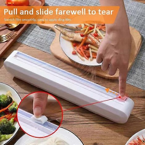 Distributeur de film étirable, coupe-film plastique, distributeur de film aluminium et de film alimentaire, porte-feuille d'aluminium, organisateur de cuisine, distributeur alimentaire (1/2)