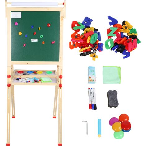 Tableau de dessin double face pour enfants, chevalet ajustable en hauteur, tableau blanc et tableau noir avec accessoires (1/5)