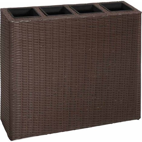 Bac à fleurs - Jardinière pour extérieur/intérieur jardin terrasse balcon - Lit surélevé de jardin avec 4 pots Résine tressée Marron Chic-505834 (1/4)