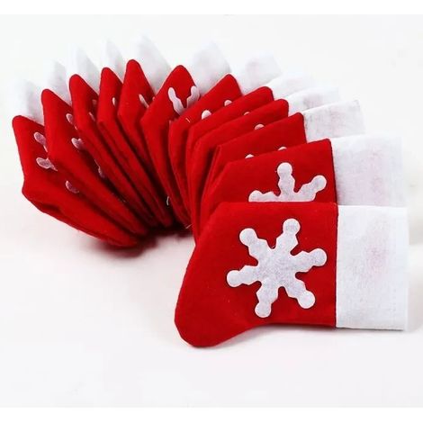 12 mini chaussettes de Noël - Porte-couverts - Pochette pour fourchette et couteau - Décorations de table (1/4)