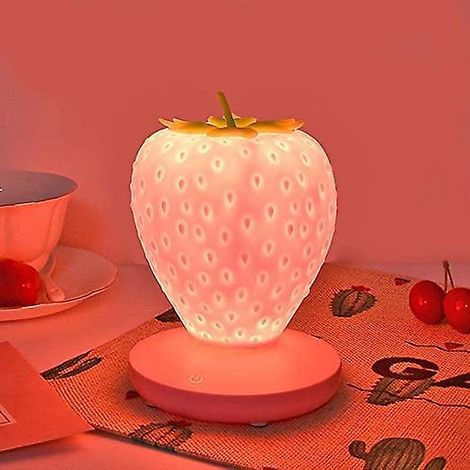 veilleuse Fraise (rose), Jolie Lumire Fraise En Silicone, Veilleuse Pour Enfants, Veilleuse Led Maternelle, Charge Usb Pour Lampe De Chevet Pour E (1/5)