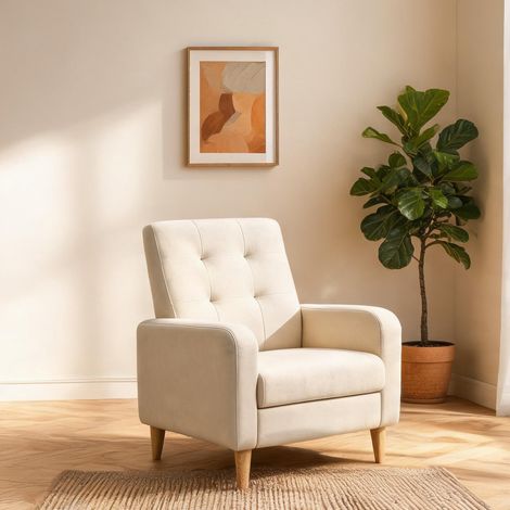 Fauteuil beige en foam lin bois massif 54 x 61 x 90,5 cm (1/5)