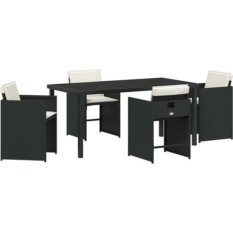 Ensemble de salle à manger pour jardin 5 pcs,Salon de jardin Noir Poly rotin CFW25499 (1/5)