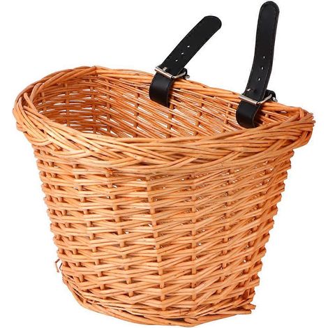 Petit panier de vélo enfant en forme de D, panier avant amovible, conteneur de rangement pour vélo tissé à la main en mèche naturelle (1/5)