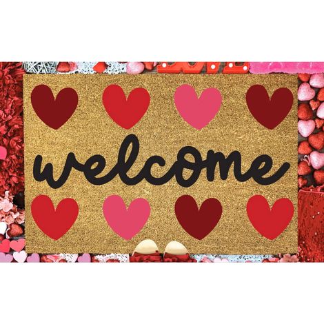 Tapis d'entrée Saint-Valentin en polyester à motif cœur, 60 x 40 cm, antidérapant et résistant, idéal pour le salon ou l'entrée. (1/4)