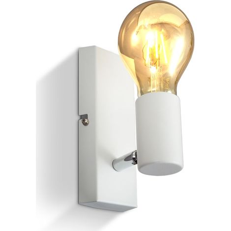 B.K.Licht Lampada da parete orientabile in metallo bianco, adatta per 1 lampadina E27 non inclusa max. 60W, applique da muro per salotto o sala, faretto stile industriale per entrata o scale IP20