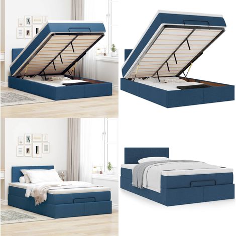 Struttura Letto Pouf con Materasso Blu 120x190 cm in Tessuto - Letto con testiera - Materasso a molle insacchettate