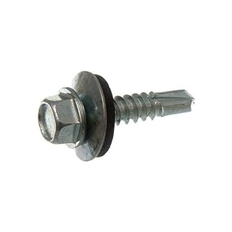 Lot de 100 vis auto-perceuses à tête hexagonale avec rondelles BZP 5,5 x 50 mm