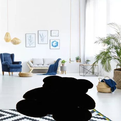 Tapis forme ours pour chambre ados et enfants, tapis doux 45x60cm noir, polyacrylonitrile fibre shaggy facile à nettoyer décoration moderne (1/5)