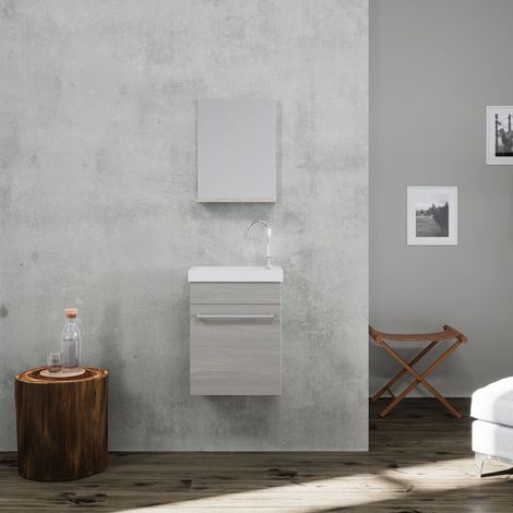 Mueble De Baño Colgado Ahorrador De Espacio 42Cm Gris Efecto Madera Smart (1/5)