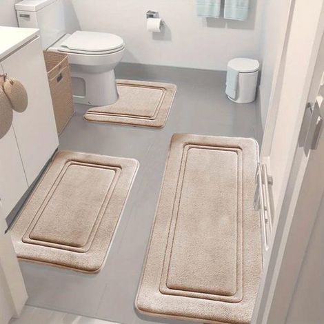 Ensemble 3 pièces - Tapis de bain - Tapis de salle de bain - Ensemble de tapis de salle de bain - Tapis de sol - Absorbant et antidérapant - Paillasson de salle de bain - Tapis en polaire corail - Kak (1/5)