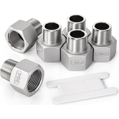 3 Pcs 1/2" mâle vers 1/4" femelle Raccord réducteur à douille hexagonale en acier inoxydable, filetage BSP, pour le raccordement de tuyaux - 1/4"M X 3/4"F (1/5)