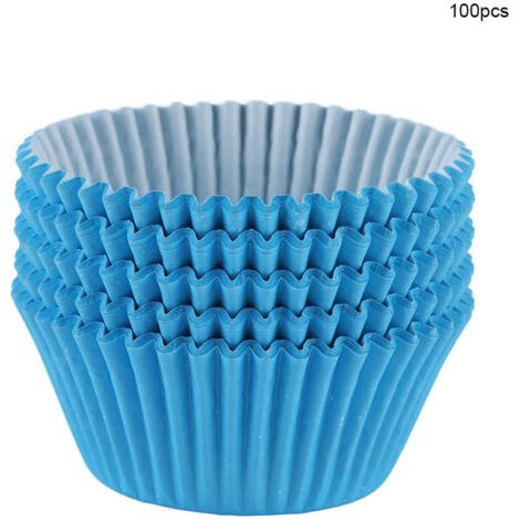 100 mini caissettes à cupcakes rondes, bleues, pour la cuisson de gâteaux et muffins à la maison ou pour les fêtes. (1/5)