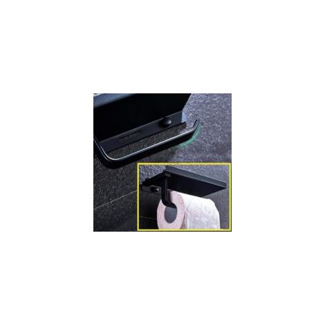 Soporte de papel higiénico de aluminio, soporte de papel higiénico negro con estante, soporte para papel higiénico, soporte para teléfono móvil, dispensador de papel higiénico de pared para baño/cocin