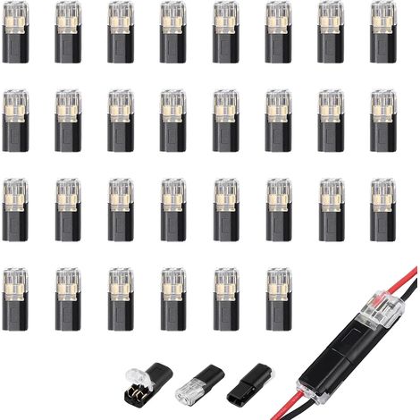 30 Pièces Connecteur Etanche 12V, Connecteur Electrique Rapide 2 fils, Connecteur Étanche pour Câbles 18-22 AWG Prise Automatique pour Véhicules LED Systèmes Audio Fixation Facile (1/5)