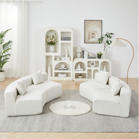 Modulares Sofa, Klaviertasten Sitzdesign, geschwungene Form, 2 Kissen, Chenille mit Schaumstoff und Federkern, Beige (1/5)