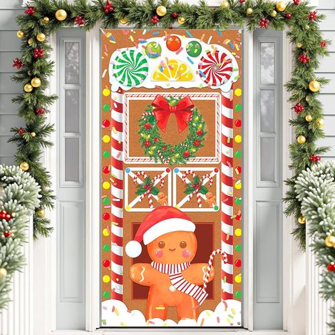 Couverture de Porte Noel, 200x90cm Suspendue Bannière de Porte de Noël Décoration Toile de Fond de Noël, Joyeux Noël Bannière de Porte pour Décoratio (1/5)