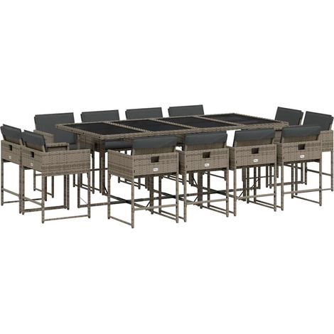 Maison Exclusive - 13-tlg. Garten-Essgruppe mit Kissen Grau Poly