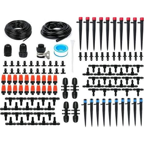 Kit de système d'irrigation automatique de jardin, pour pelouse/jardin/terrasse, plastique, 60 m, puissance d'eau réglable, facile à installer, multicolore (1/4)