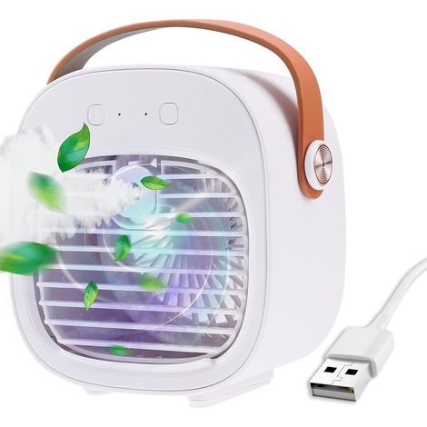 Climatiseur portatif,Climatiseur mobile Mini refroidisseur d'air Mini ventilateur portatif de refroidissement par eau, Silencieux 3 vitesses, Ventilateur de bureau USB (Blanc) (1/5)