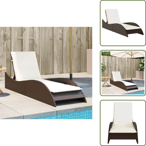 The Living Store Sonnenliege mit Auflage Braun 60x205x73 cm Poly Rattan - Sonnenliege - Gartenliege - Relax Liege - Outdoor Lounge Chair - Poolside Lounger (1/5)