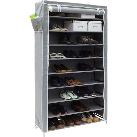 Meuble à chaussures Housse tissu étagère armoire chaussures 10 Étages Dimensions HxLxP 161 x 88 x 30 cm pour 45 paires de chaussures fermeture éclair, Anthracite (1/5)