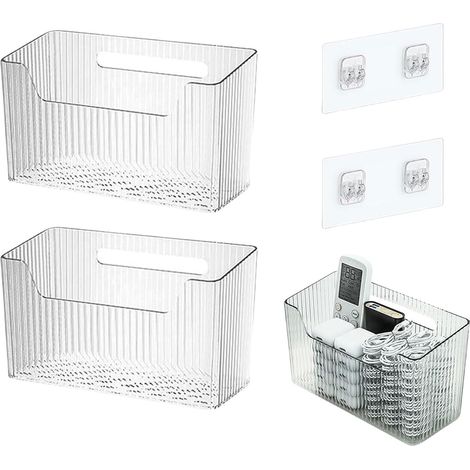 Transparent,Lot de 2 paniers de rangement muraux - Organiseur de salle de bain - Organiseur de placard de cuisine - Rangement de douche - Empilable (1/5)