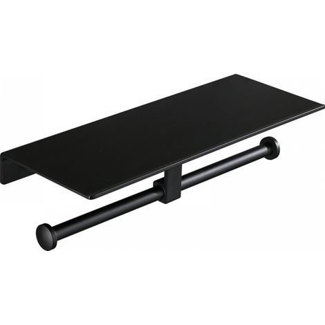 Toilet paper roll holder (black) with dual wall-mounted mobile phone holder for bathroom (1/5)