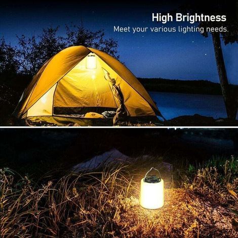Lanterne Camping Rechargeable, Lampe Camping LED Rechargeable-Lumière Blanche Chaude 3000K, Luminosité Réglable 3 Modes, 10H+Autonomie, Portable & Étanche Lampe Tente (1/4)