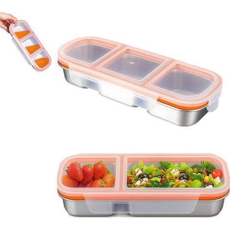 Fiambrera，2 piezas，Caja para merienda，Recipientes para fruta，Cajas para aperitivos，Bol para aperitivos con tapa，Acero inoxidable，600 ml y 700 ml (1/5)