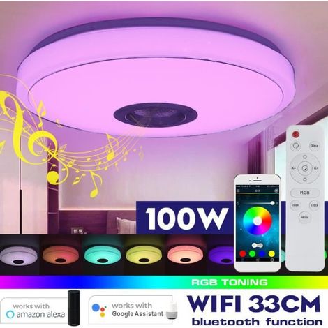 Plafonnier LED RGB Bluetooth WIFI avec Haut-Parleur et Contrôle Intelligent - Blanc - 100W - 33cm (1/4)