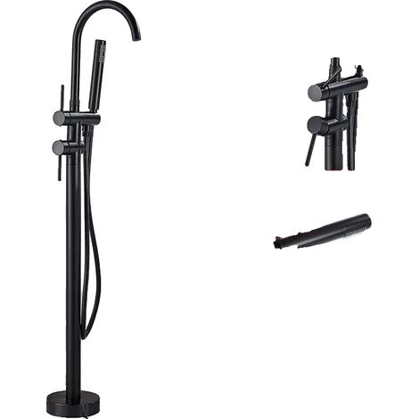 Robinet de baignoire, installation sur sol, design à double poignée, Noir (1/2)