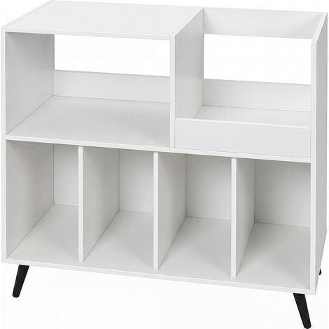 Levede Record Player Stand 300+ Album Storage Turntable Cabinet Rubber Wood White (1/5)