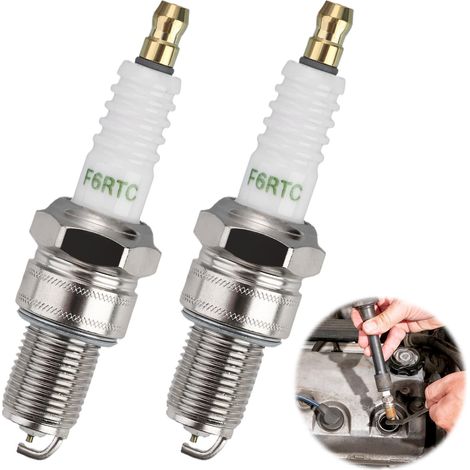 Lot de 2 F6RTC Bougie D'allumage Borne Solide Remplacer, Bougies D'allumage de Voiture Compatibles avec NGK BPR6ES Bosch WR6DC WR7DC Denso W20EPR-U MTD Champion RN9YC RN10YC OEM pour Voitures Motos (1/5)