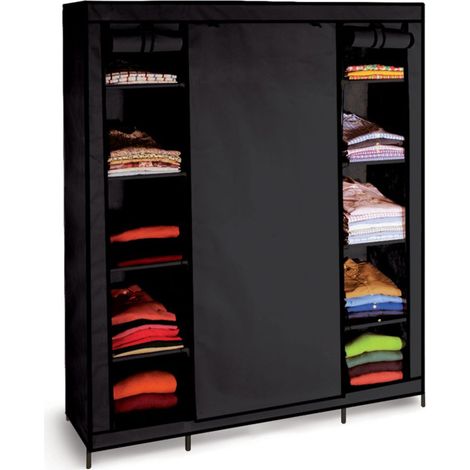 Idmarket – Armoire de rangement penderie pliable en tissu noir – Dimensions 132x45x178 cm – Structure acier – Dressing XXL avec 3 ouvertures