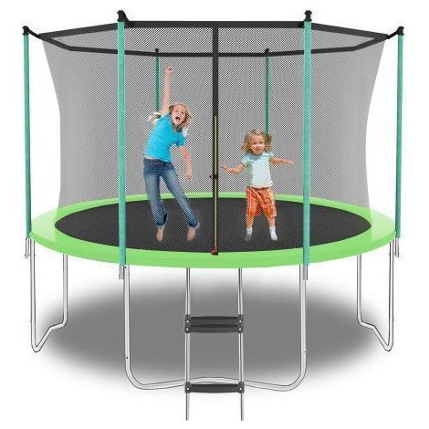 Trampoline enfants - SOGEU - 243cm - Filet 360° - Acier inoxydable - Échelle incluse (1/5)