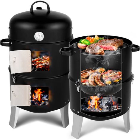 Versatile Vertical Steel Charcoal Smoker for BBQ Grilling and Smoking - Large Capacity, Easy Temperature Control, Durable Design (1/5)