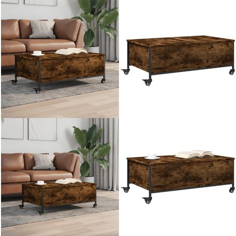 Couchtisch mit Rollen Räuchereiche 91x55x34 cm Holzwerkstoff - Couchtisch - Wohnzimmerstil - Holzmöbel - Sideboard - Rauchereiche Möbel - Home & Living (1/5)