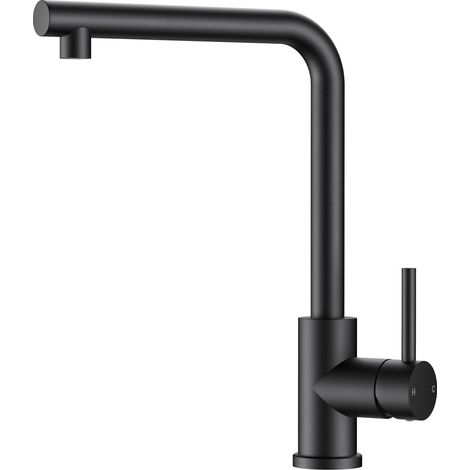 Robinet Cuisine Noir, Mitigeur Cuisine avec Bec Surélevé, Robinet Evier de Cuisine en Acier Inoxydable en Forme de L, Robinetterie de Cuisine Monocommande, Pivotant à 360° (1/5)