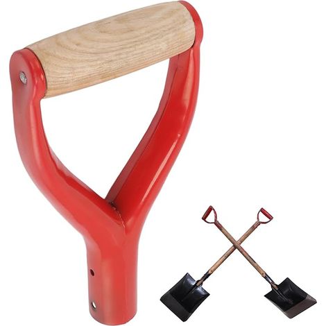 Manico per pala, attrezzo da scavo da giardino a forma di Y, diametro interno, manico di ricambio con impugnatura in legno per pala da giardino, forca da scavo (rosso)