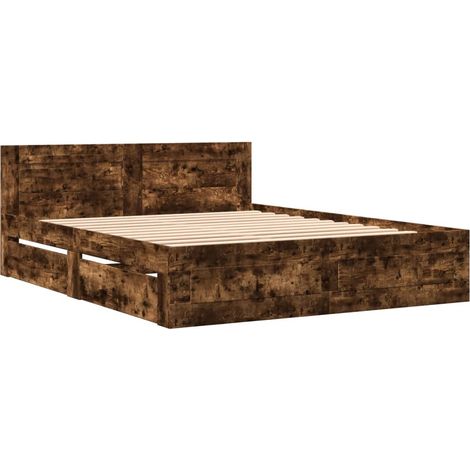 Cama con cabecero madera de ingeniería roble ahumado 160x200 cm vidaXL