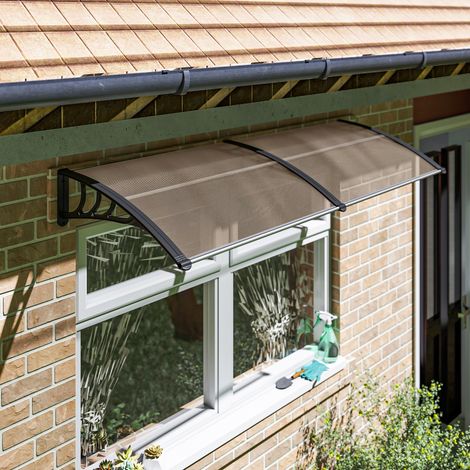 Outsunny Auvent de porte d'entrée. toit marquise de porte exterieur en polycarbonate et aluminium résistante toit abri protection contre la pluie et UV pour terrasse. balcon. 195 x 75 cm. marron