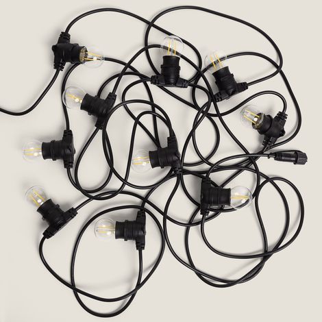 Kit Ghirlanda Luci per Esterno IP44 10m Nero + 10 Lampadine Filamento LED B22 2W G45 4000K Bianco Naturale