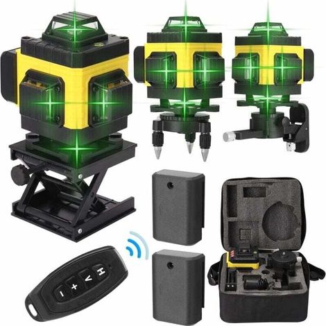 Niveau laser 360° 4D 16 lignes,Niveau laser vert auto-nivelant avec 2x1200 mAh lithium rechargeables,chargeur,socle, plateforme élévatrice,plaque de fer,support mural,télécommande,adaptateur (1/4)