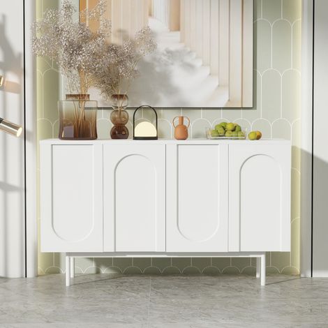 Buffet 4 portes au design arqué 140x42x80 cm décor blanc (1/5)