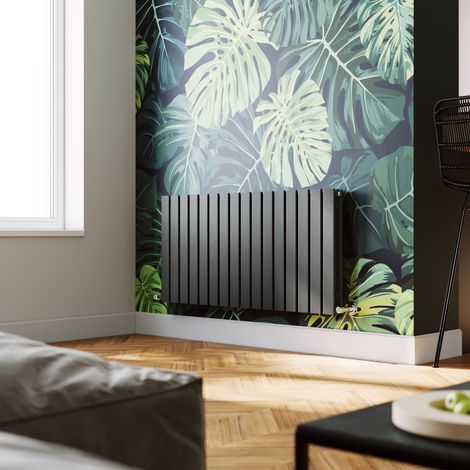 ELEGANT Anthracite Double Flat Panel Designer Radiator 600x1216mm Horizontal Radiator with Thermostatic Radiator Valves (1/5)