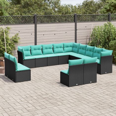 Teenpull – 13-teiliges Gartensofa-Set mit Kissen, schwarzes Polyrattan (1/5)